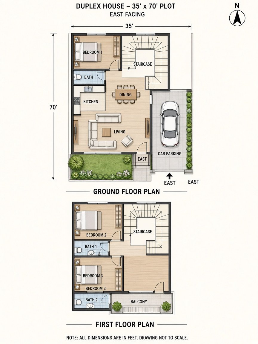35 by 70 east duplex floor plan